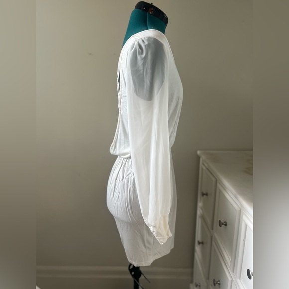 White Criss-Cross Back Dress (White/Sheer Sleeves, Medium) - Picture 2 of 3